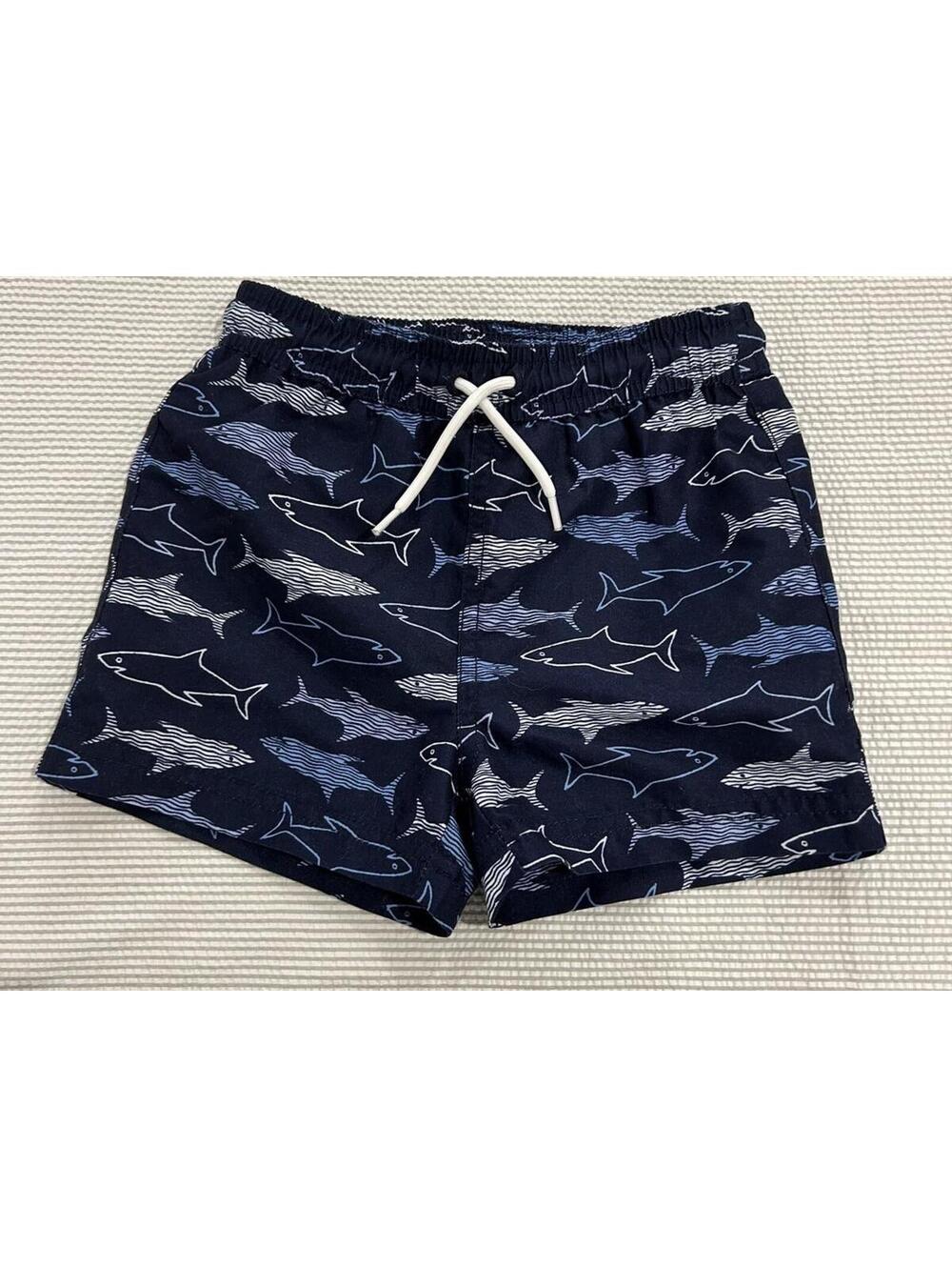 Janie and Jack Navy Blue Fish Print Swim Trunks Board Shorts 12-18M